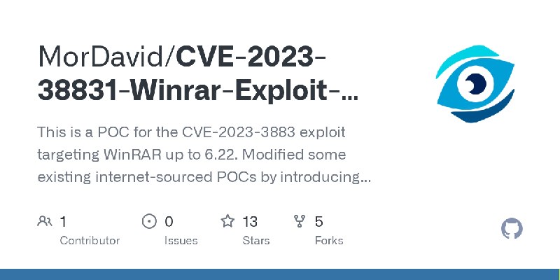 GitHub - MorDavid/CVE-2023-38831-Winrar-Exploit-Generator-POC: This is a POC for the CVE-2023-3883 exploit targeting WinRAR up…