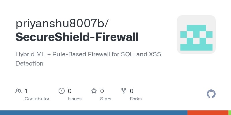 GitHub - priyanshu8007b/SecureShield-Firewall: Hybrid ML + Rule-Based Firewall for SQLi and XSS Detection