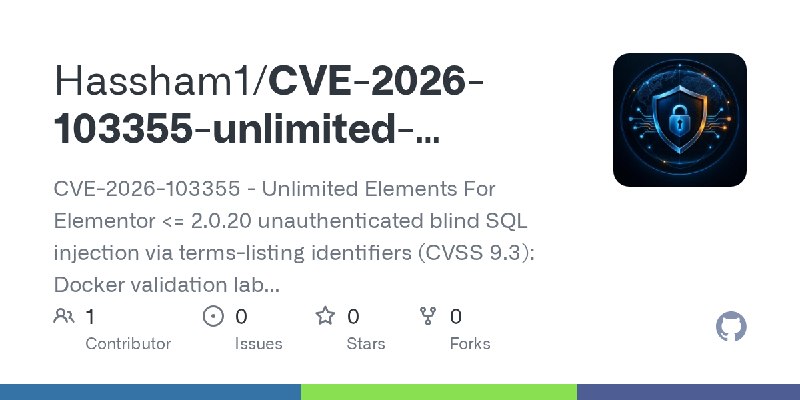 GitHub - Hassham1/CVE-2026-103355-unlimited-elements-sqli-poc: CVE-2026-103355 - Unlimited Elements For Elementor <= 2.0.20 unauthenticated…