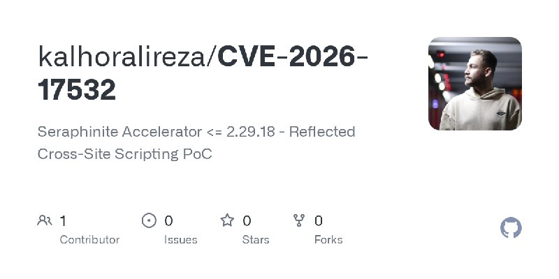 GitHub - kalhoralireza/CVE-2026-17532: Seraphinite Accelerator <= 2.29.18 - Reflected Cross-Site Scripting PoC