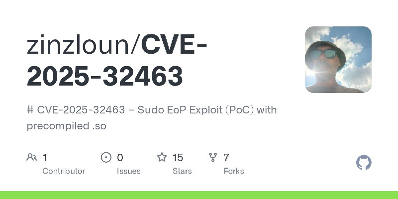 GitHub - zinzloun/CVE-2025-32463: # CVE-2025-32463 – Sudo EoP Exploit (PoC) with precompiled .so