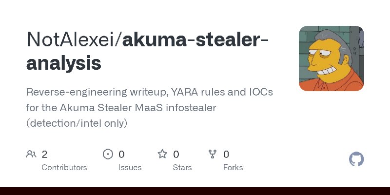 GitHub - NotAlexei/akuma-stealer-analysis: Reverse-engineering writeup, YARA rules and IOCs for the Akuma Stealer MaaS infostealer…