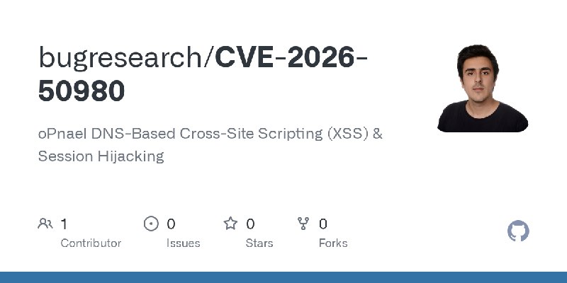 GitHub - bugresearch/CVE-2026-50980: oPnael DNS-Based Cross-Site Scripting (XSS) & Session Hijacking