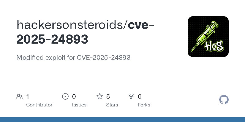 GitHub - hackersonsteroids/cve-2025-24893: Modified exploit for CVE-2025-24893