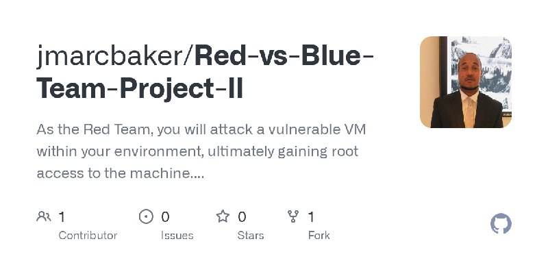 GitHub - jmarcbaker/Red-vs-Blue-Team-Project-II: As the Red Team, you will attack a vulnerable VM within your environment, ultimately…