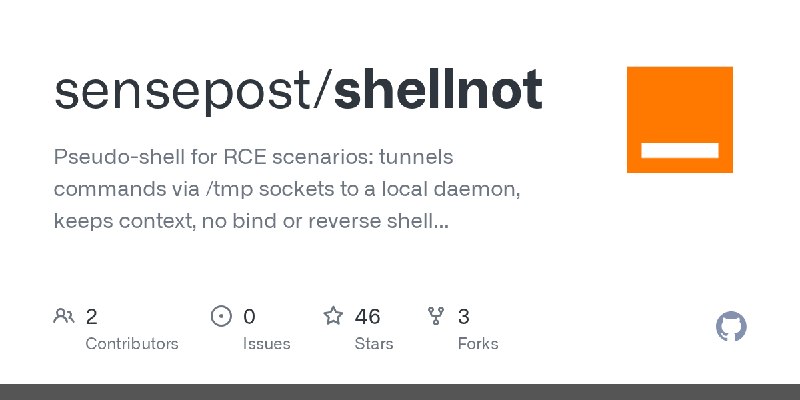 GitHub - sensepost/shellnot: Pseudo-shell for RCE scenarios: tunnels commands via /tmp sockets to a local daemon, keeps context…