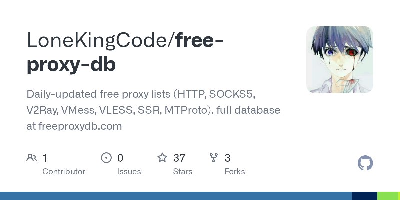 GitHub - LoneKingCode/free-proxy-db: Daily-updated free proxy lists (HTTP, SOCKS5, V2Ray, VMess, VLESS, SSR, MTProto).  full database…