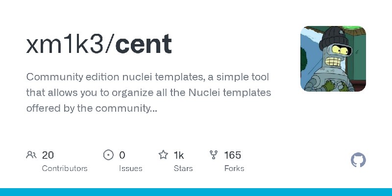 GitHub - xm1k3/cent: Community edition nuclei templates, a simple tool that allows you to organize all the Nuclei templates offered…