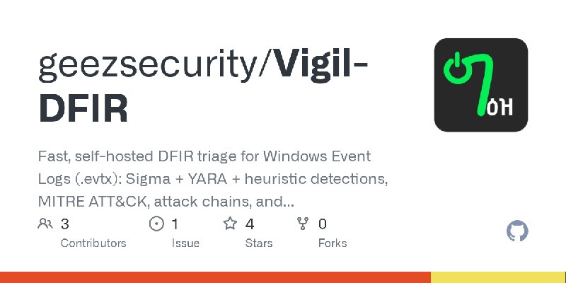 GitHub - geezsecurity/Vigil-DFIR: Fast, self-hosted DFIR triage for Windows Event Logs (.evtx): Sigma + YARA + heuristic detections…