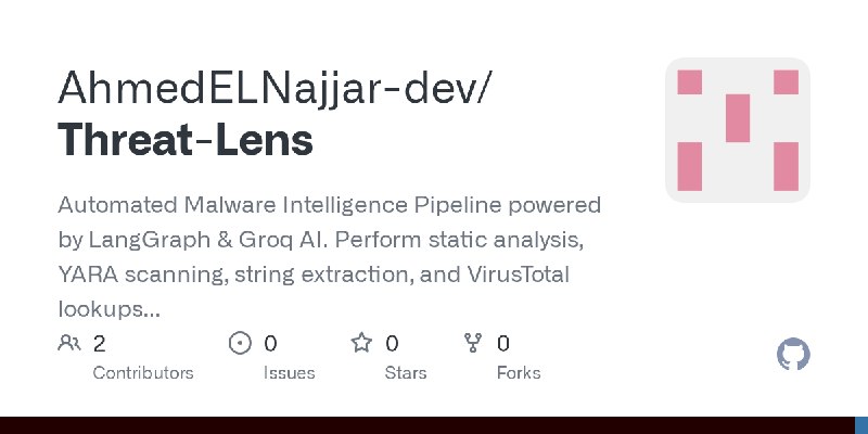 GitHub - AhmedELNajjar-dev/Threat-Lens: Automated Malware Intelligence Pipeline powered by LangGraph & Groq AI. Perform static…
