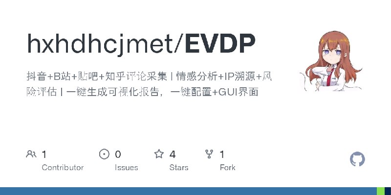 GitHub - hxhdhcjmet/EVDP: 抖音+B站+贴吧+知乎评论采集 | 情感分析+IP溯源+风险评估 | 一键生成可视化报告，一键配置+GUI界面