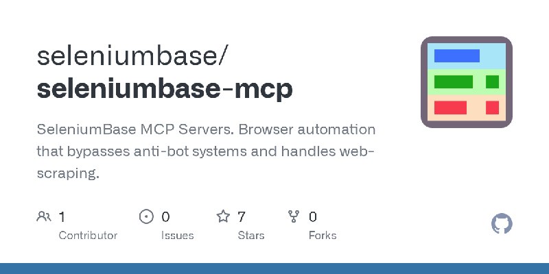 GitHub - seleniumbase/seleniumbase-mcp: SeleniumBase MCP Servers. Browser automation that bypasses anti-bot systems and handles…