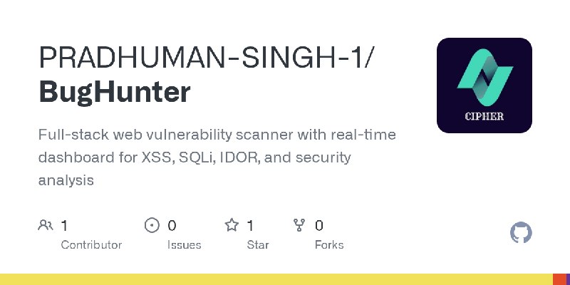 GitHub - PRADHUMAN-SINGH-1/BugHunter: Full-stack web vulnerability scanner with real-time dashboard for XSS, SQLi, IDOR, and security…
