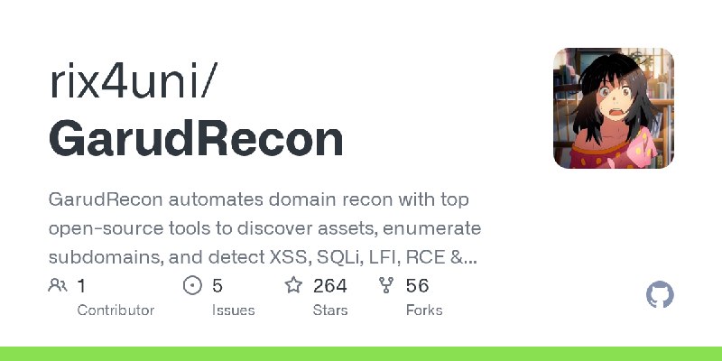 GitHub - rix4uni/GarudRecon: GarudRecon automates domain recon with top open-source tools to discover assets, enumerate subdomains…