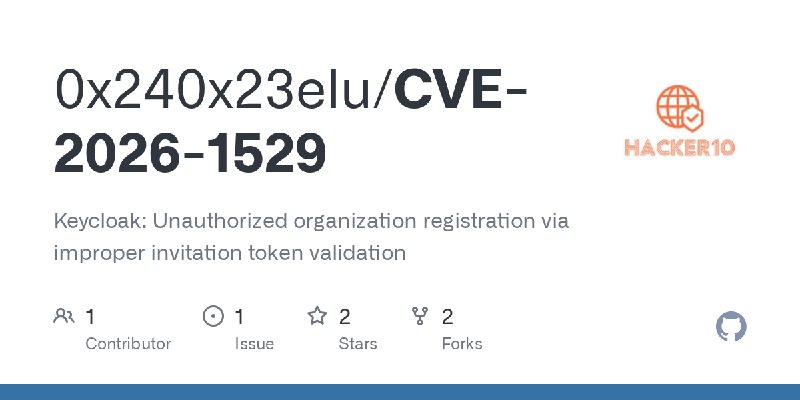 GitHub - 0x240x23elu/CVE-2026-1529: Keycloak: Unauthorized organization registration via improper invitation token validation