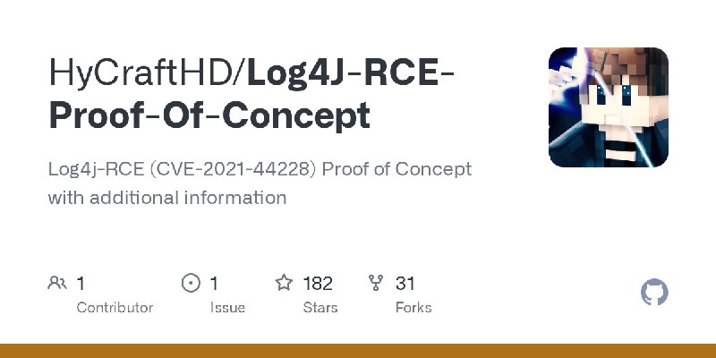 GitHub - HyCraftHD/Log4J-RCE-Proof-Of-Concept: Log4j-RCE (CVE-2021-44228) Proof of Concept with additional information
