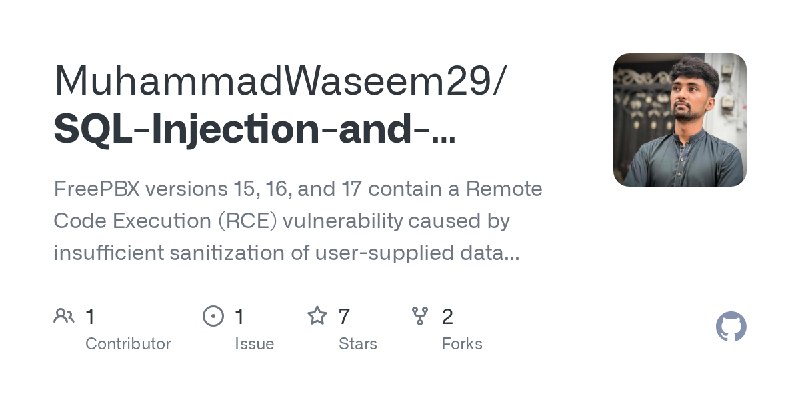 GitHub - MuhammadWaseem29/SQL-Injection-and-RCE_CVE-2025-57819: FreePBX versions 15, 16, and 17 contain a Remote Code Execution…