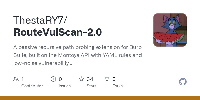 GitHub - ThestaRY7/RouteVulScan-2.0: A passive recursive path probing extension for Burp Suite, built on the Montoya API with YAML…