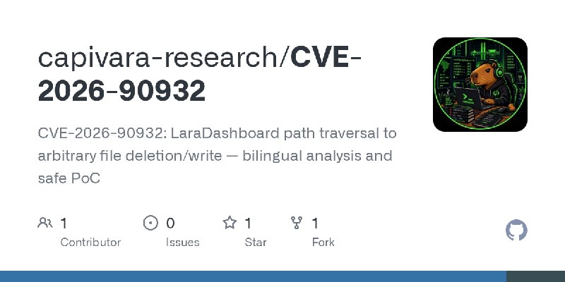 GitHub - capivara-research/CVE-2026-90932: CVE-2026-90932: LaraDashboard path traversal to arbitrary file deletion/write — bilingual…