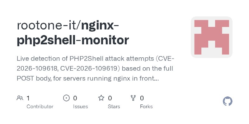 GitHub - rootone-it/nginx-php2shell-monitor: Live detection of PHP2Shell attack attempts (CVE-2026-109618, CVE-2026-109619) based…