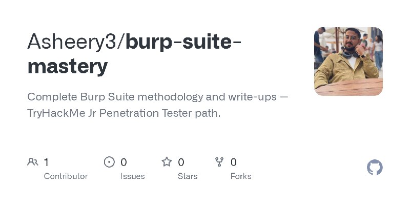 GitHub - Asheery3/burp-suite-mastery: Complete Burp Suite methodology and write-ups — TryHackMe Jr Penetration Tester path.