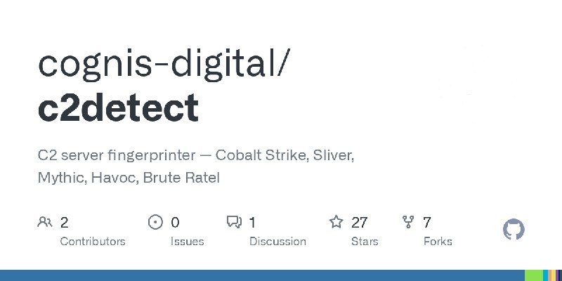 GitHub - cognis-digital/c2detect: C2 server fingerprinter — Cobalt Strike, Sliver, Mythic, Havoc, Brute Ratel