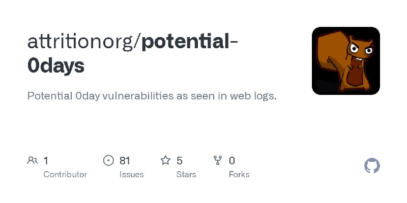 GitHub - attritionorg/potential-0days: Potential 0day vulnerabilities as seen in web logs.