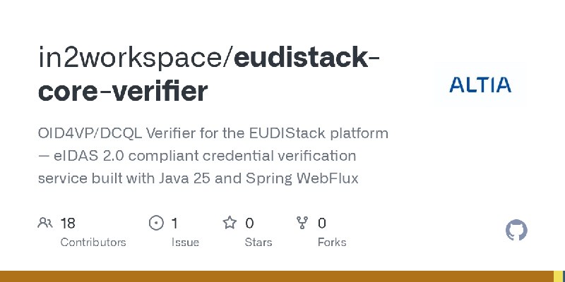 GitHub - in2workspace/eudistack-core-verifier: OID4VP/DCQL Verifier for the EUDIStack platform — eIDAS 2.0 compliant credential…
