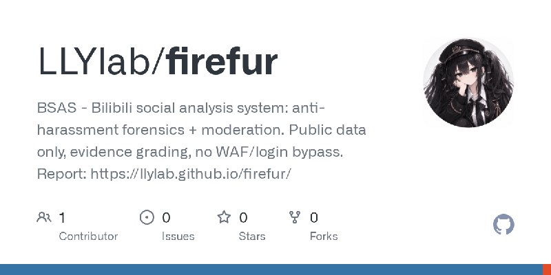 GitHub - LLYlab/firefur: BSAS - Bilibili social analysis system: anti-harassment forensics + moderation. Public data only, evidence…