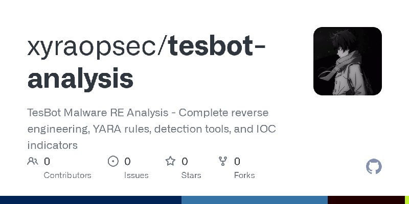 GitHub - xyraopsec/tesbot-analysis: TesBot Malware RE Analysis - Complete reverse engineering, YARA rules, detection tools, and…