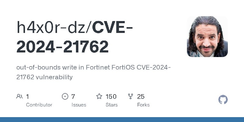 GitHub - h4x0r-dz/CVE-2024-21762: out-of-bounds write in Fortinet FortiOS  CVE-2024-21762 vulnerability