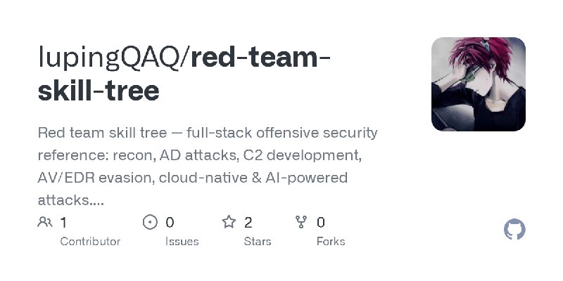 GitHub - lupingQAQ/red-team-skill-tree: Red team skill tree — full-stack offensive security reference: recon, AD attacks, C2 development…