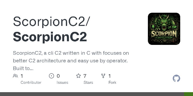 GitHub - ScorpionC2/ScorpionC2: ScorpionC2, a cli C2 written in C with focuses on better C2 architecture and easy use by operator.…