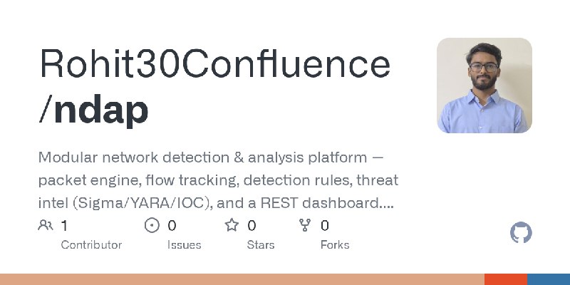 GitHub - Rohit30Confluence/ndap: Modular network detection & analysis platform — packet engine, flow tracking, detection rules…