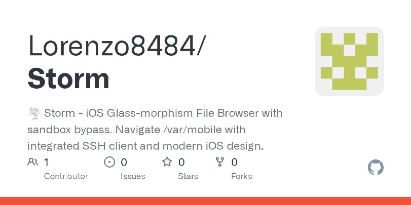 GitHub - Lorenzo8484/Storm: 🌪️ Storm - iOS Glass-morphism File Browser with sandbox bypass. Navigate /var/mobile with integrated…