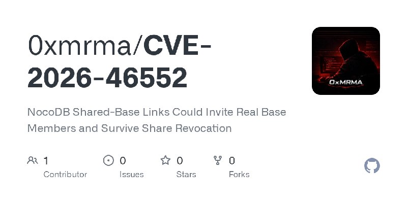 GitHub - 0xmrma/CVE-2026-46552: NocoDB Shared-Base Links Could Invite Real Base Members and Survive Share Revocation