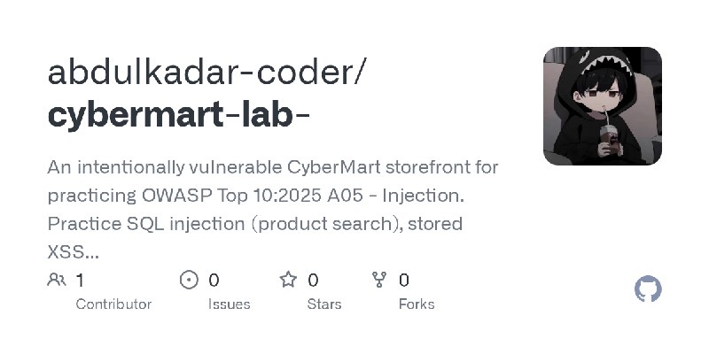 GitHub - abdulkadar-coder/cybermart-lab-: An intentionally vulnerable CyberMart storefront for practicing OWASP Top 10:2025 A05…