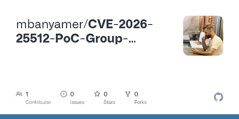GitHub - mbanyamer/CVE-2026-25512-PoC-Group-Office-Authenticated-RCE