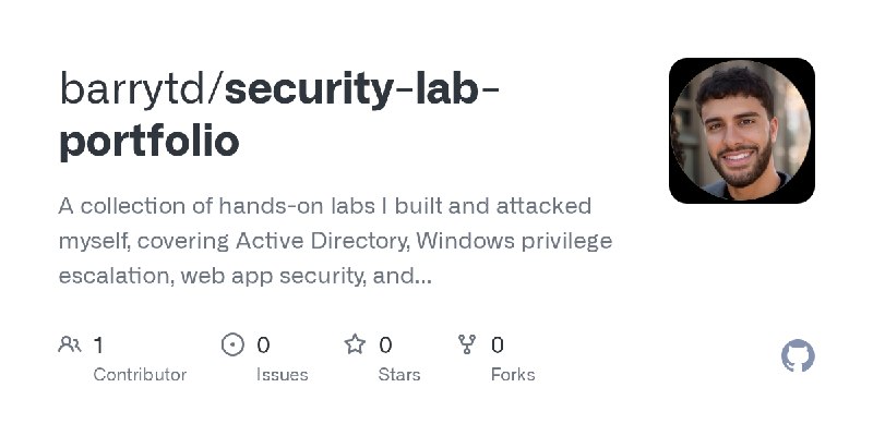 GitHub - barrytd/security-lab-portfolio: A collection of hands-on labs I built and attacked myself, covering Active Directory,…