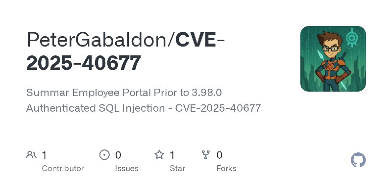 GitHub - PeterGabaldon/CVE-2025-40677: Summar Employee Portal Prior to 3.98.0 Authenticated SQL Injection - CVE-2025-40677