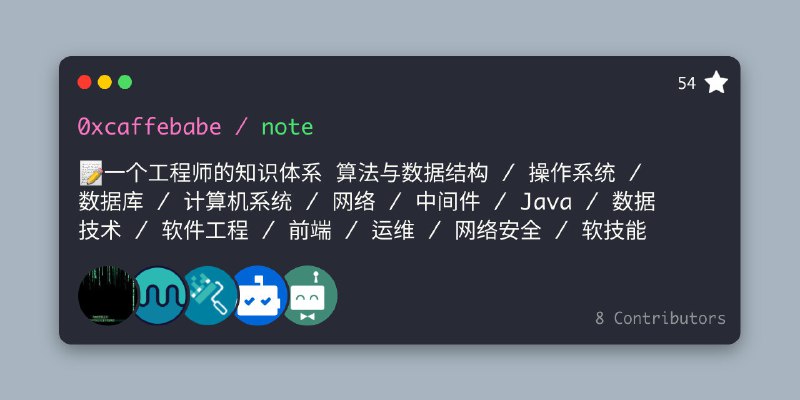 GitHub - 0xcaffebabe/note: 📝一个工程师的知识体系 算法与数据结构 / 操作系统 / 数据库 / 计算机系统 / 网络 / 中间件 / Java / 数据技术 / 软件工程 / 前端 / 运维 / 网络安全 / 软技能