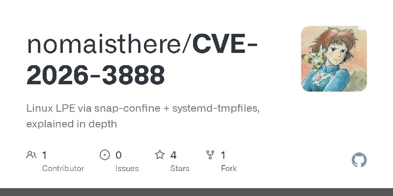 GitHub - nomaisthere/CVE-2026-3888: Linux LPE via snap-confine + systemd-tmpfiles, explained in depth