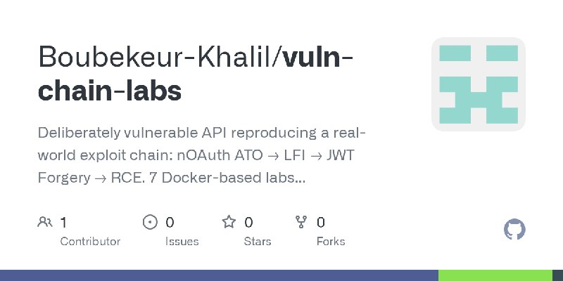 GitHub - Boubekeur-Khalil/vuln-chain-labs: Deliberately vulnerable API reproducing a real-world exploit chain: nOAuth ATO → LFI…