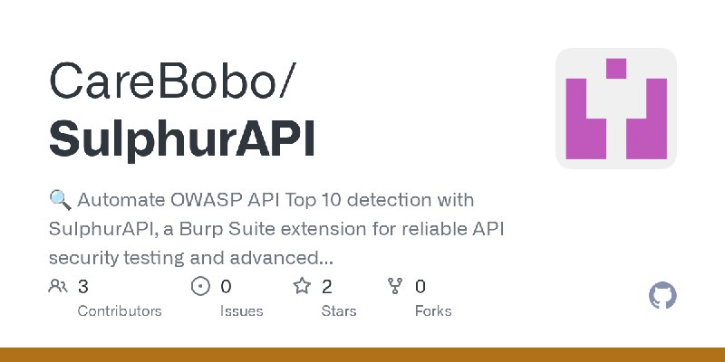 GitHub - CareBobo/SulphurAPI: 🔍 Automate OWASP API Top 10 detection with SulphurAPI, a Burp Suite extension for reliable API security…