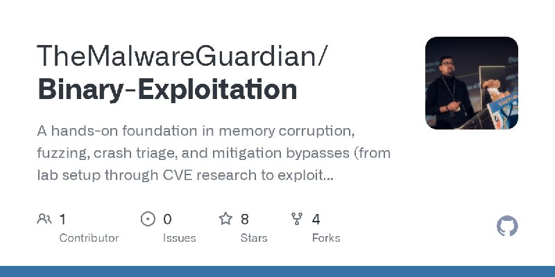 GitHub - TheMalwareGuardian/Binary-Exploitation: A hands-on foundation in memory corruption, fuzzing, crash triage, and mitigation…