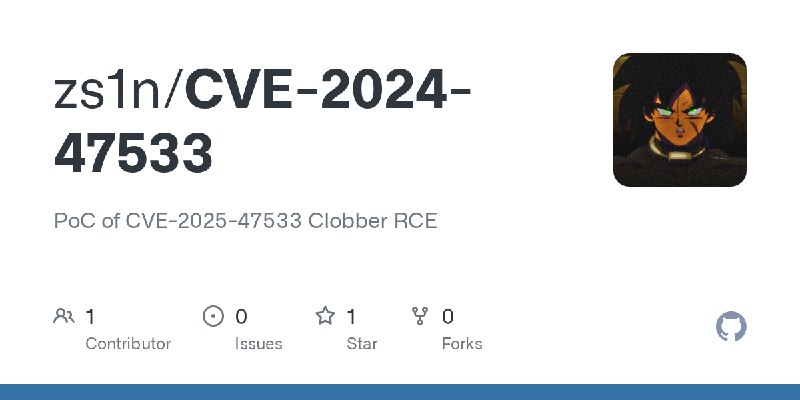 GitHub - zs1n/CVE-2024-47533: PoC of CVE-2025-47533 Clobber RCE