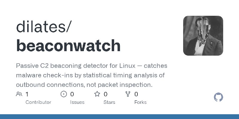 GitHub - dilates/beaconwatch: Passive C2 beaconing detector for Linux — catches malware check-ins by statistical timing analysis…