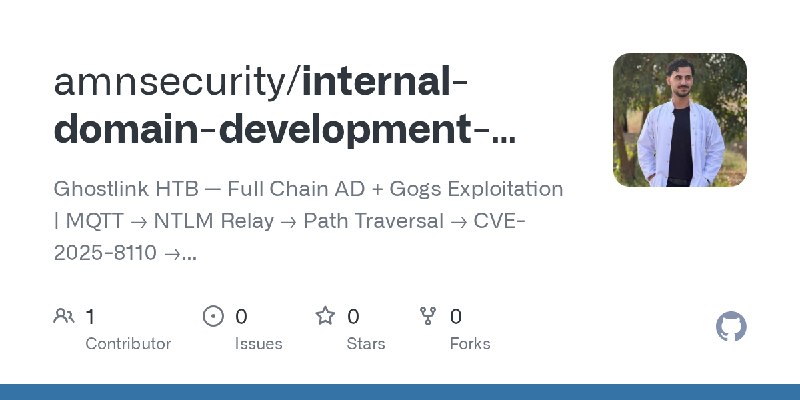GitHub - amnsecurity/internal-domain-development-compromise-assessment: Ghostlink HTB — Full Chain AD + Gogs Exploitation | MQTT…