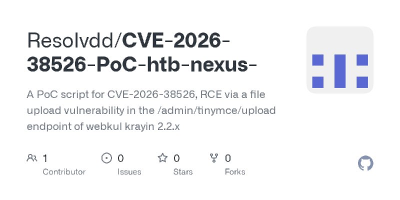 GitHub - Resolvdd/CVE-2026-38526-PoC-htb-nexus-: A PoC script for CVE-2026-38526, RCE via a file upload vulnerability in the /…