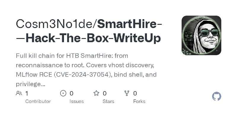 GitHub - Cosm3No1de/SmartHire---Hack-The-Box-WriteUp: Full kill chain for HTB SmartHire: from reconnaissance to root. Covers vhost…